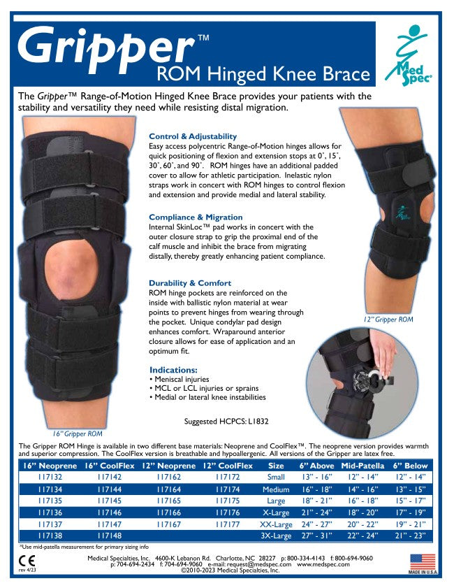 MedSpec Gripper™ 16" Hinged Knee, Neoprene ROM