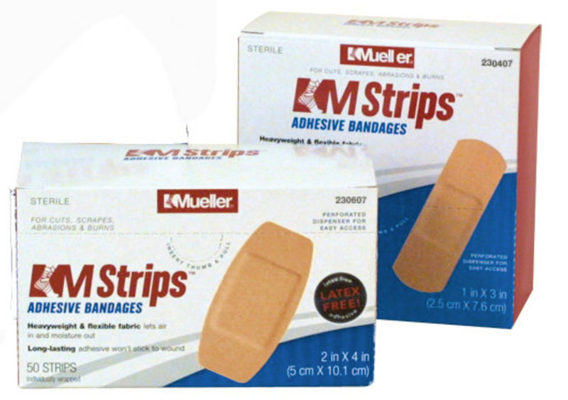 Mueller M-Strips (100/box) - Latex Free, Individually Wrapped, Flexible Fabric